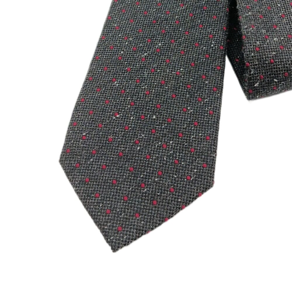 True Forum Silk Tie Mens 61.5” Charcoal Gray Red Dot Woven Designer Classic New
